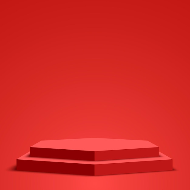 Red blank podium Pedestal Hexagonal scene Vector illustration