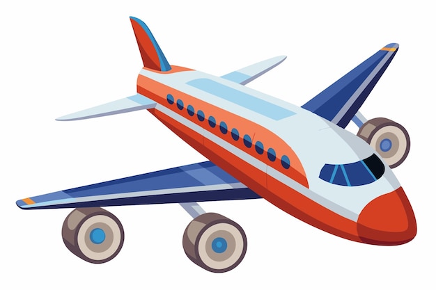 Red and Blue Cartoon Airplane with Three Landing Gears