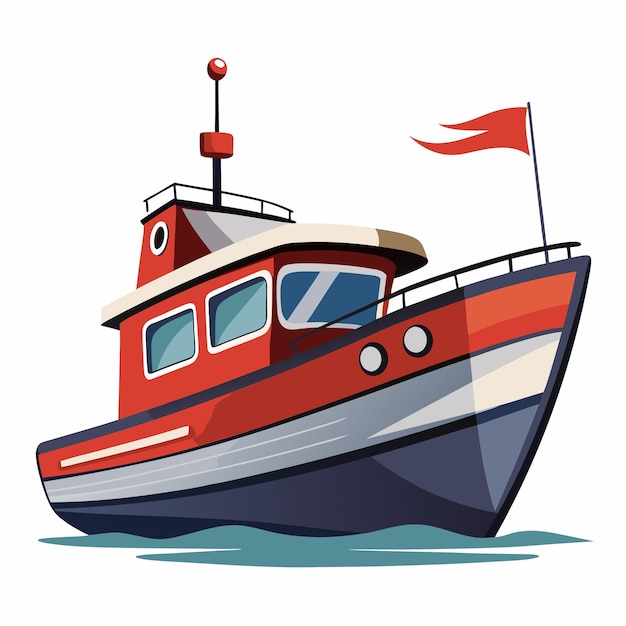 Red and Blue Cartoon Boat with a Flag