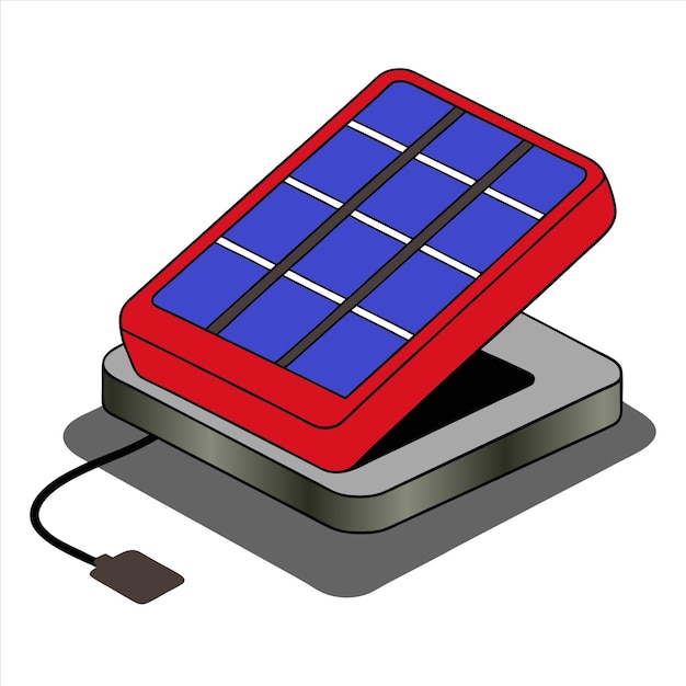 a red and blue cell phone with a solar panel on it