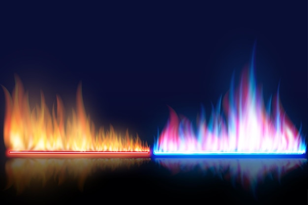 Red and blue flames.