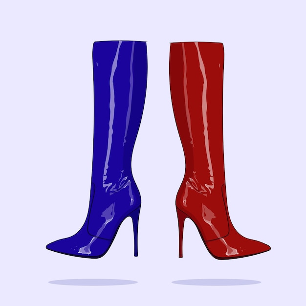 red and blue girl long boots vector illustration