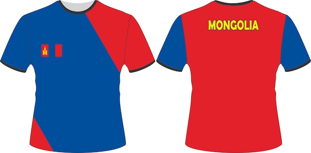 A red and blue jersey that says " monolith " on it.