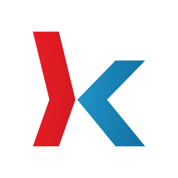 Red and Blue Lowercase Arrow Shaped Letter K Icon