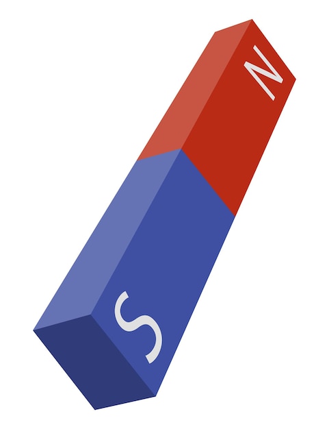 Red and blue magnet icon with two poles north and south isolated on white Magnetism magnetize attraction concept Power symbol