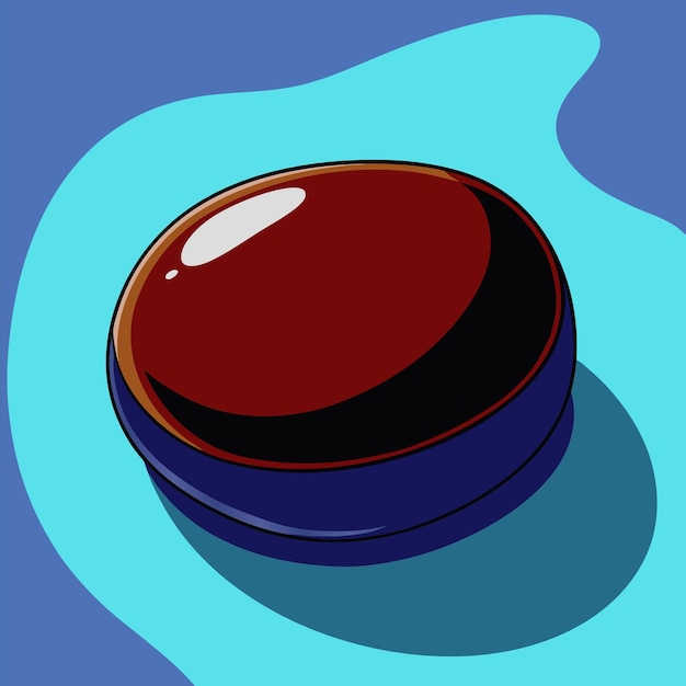 a red and blue pill bottle with a white dot on the top