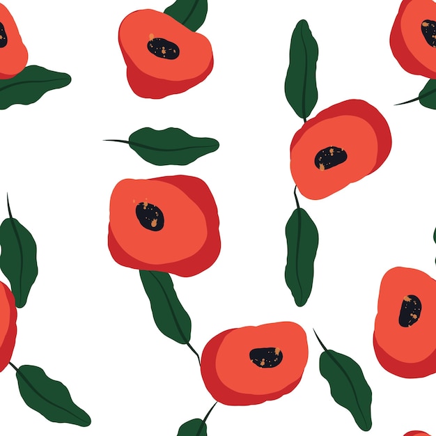 Red and Blue Poppy Watercolor Vector Seamless