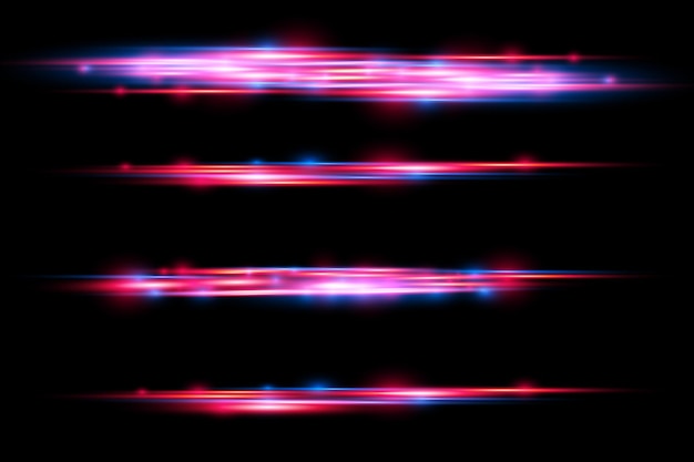 Red blue special effect laser beams horizontal light rays motion magic of moving fast lines