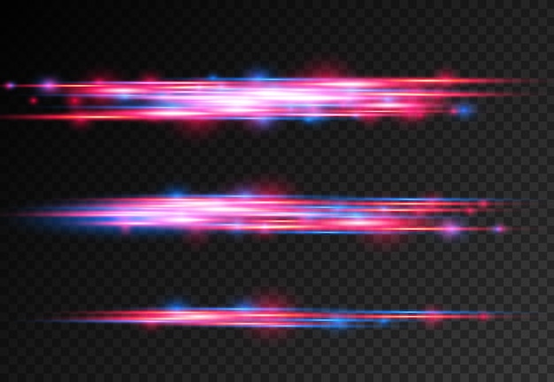 Red blue special effect laser beams horizontal light rays motion magic of moving fast lines