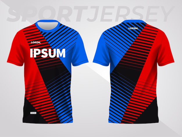 red and blue sport jersey mockup design front and back view template