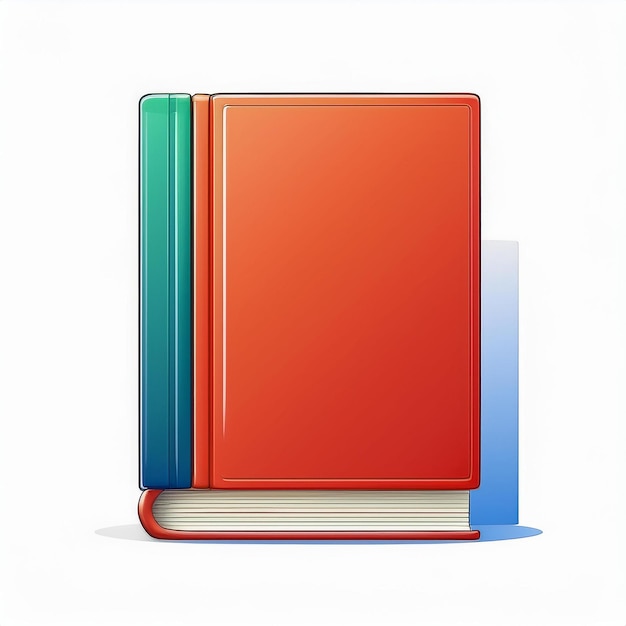 a red book with a blue and green spine