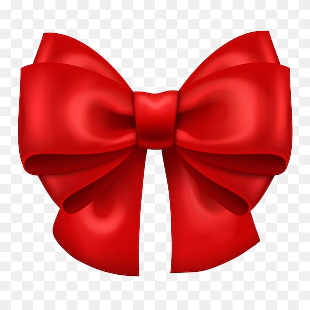 Red bow on a transparent background Vector realistic 3D illustration