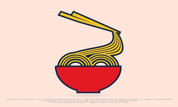 Red bowl of ramen noodles with chopstick cartoon vector icon illustration