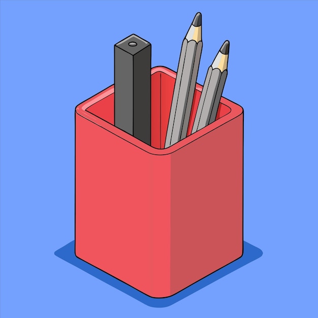 Vector a red box with pens in it and a pencil in it