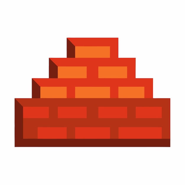 Vector red brick wall construction icon illustration in pyramid shape