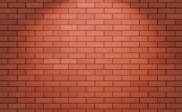 Red Brick wall texture with spotlight Vector vintage textured Background in realistic style