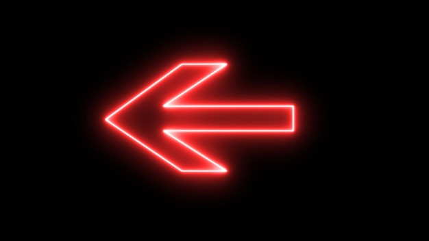 Red bright neon left abstract directional icon vector arrow direction neon glowing arrows Direction banner Futuristic light on black background