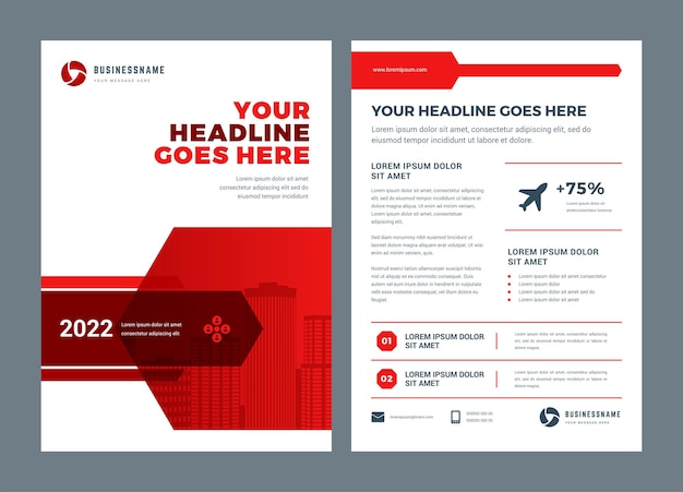 Red brochure annual report flyer design template vector abstract flat background with logo design