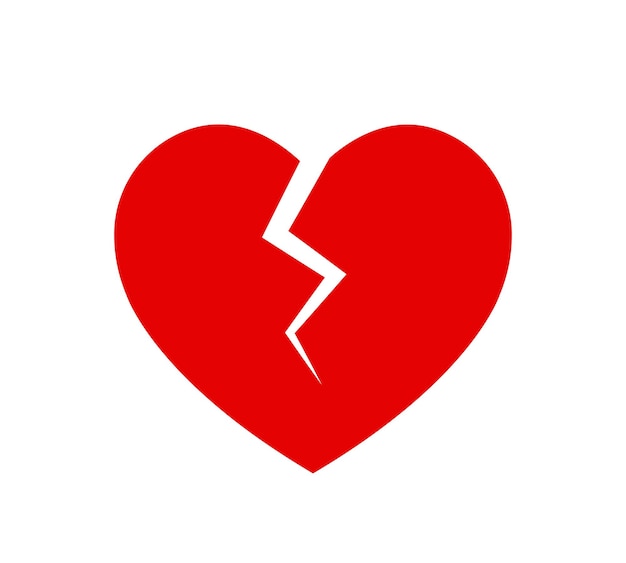 Red broken heart divorce symbol heartbreak flat vector icon