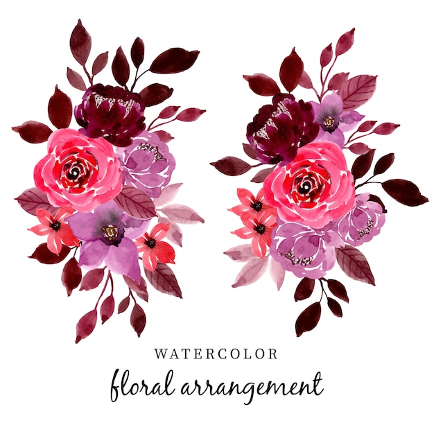 Vector red and brown flower watercolor arrangement