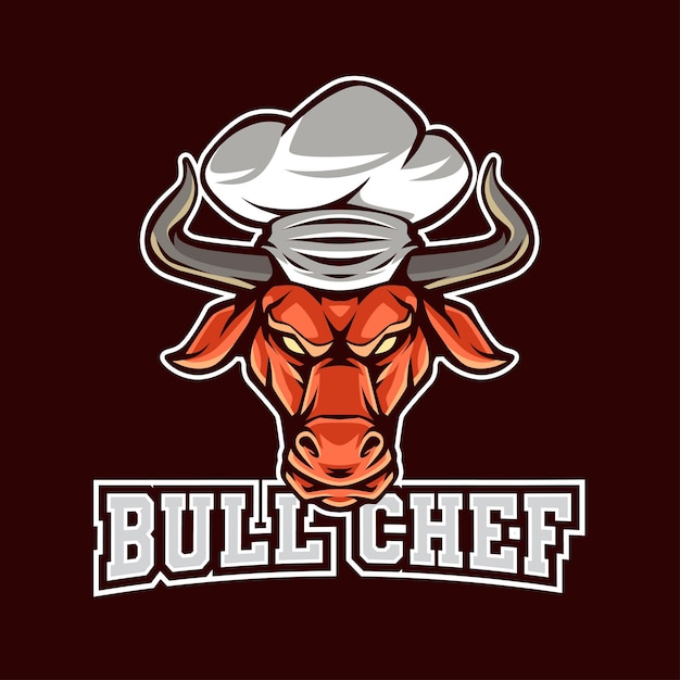 Red Bull head Chef Cartoon Mascot