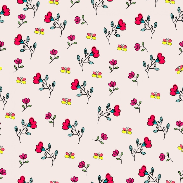 Red and butterfly seamless pattern