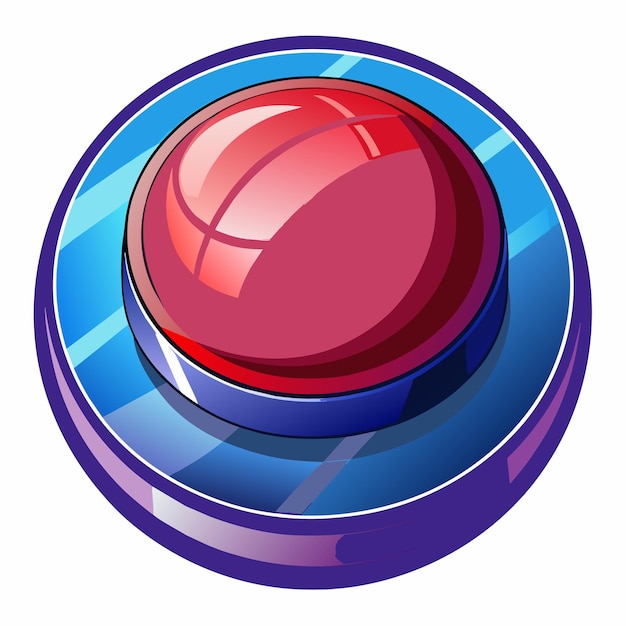 a red button with a blue and white background