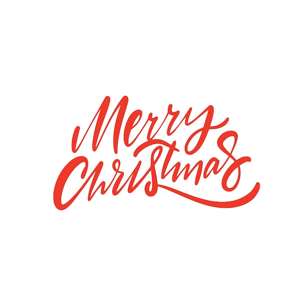 Red calligraphy Merry Christmas phrase. Winter holiday celebration text vector lettering.