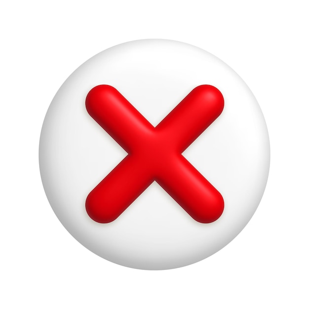 Red cancel cross mark icon on round white button 3d realistic design element