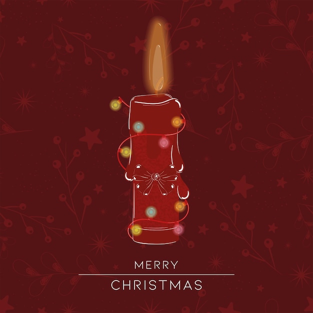 Red candle with ribbon Merry christmas card Vector