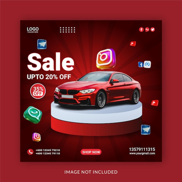 A red car advertising for a sale.