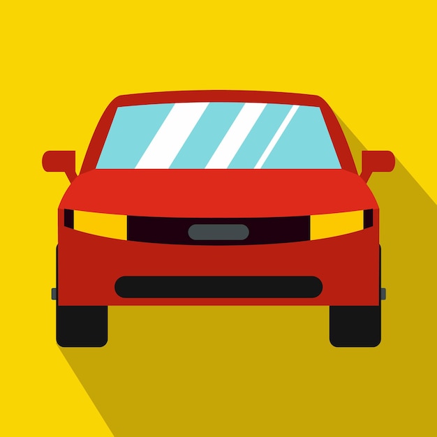 Red car icon in flat style on a yellow background