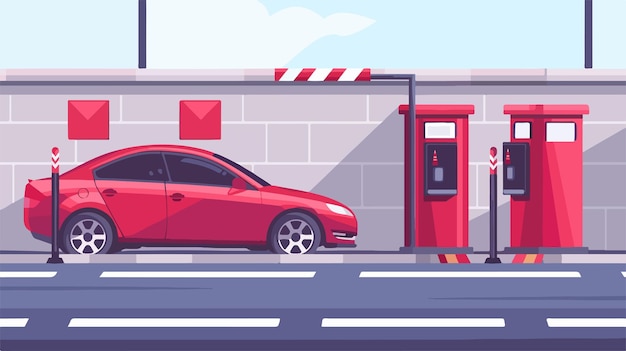 Vector red car at parking entrance