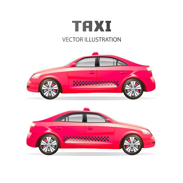 a red car with the word taxi on the side