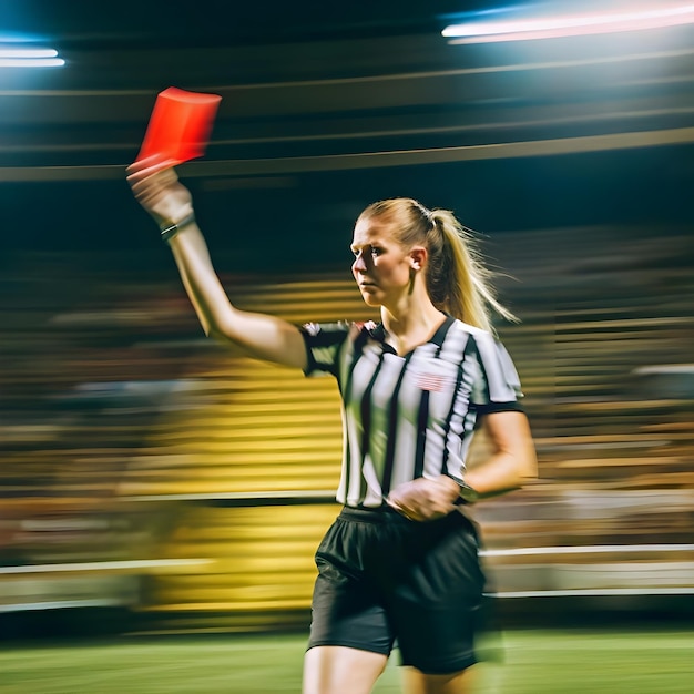 Vector the red card is shown by a woman referee tarjeta roja