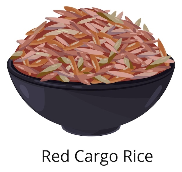 Red cargo rice bowl Tasty asian dish isolated on white background