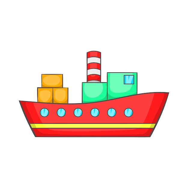 Red cargo ship icon in cartoon style on a white background