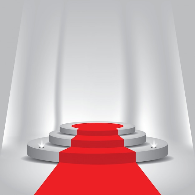 Red carpet to podium stage with spotlights