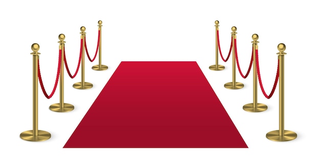 Red carpet with golden columns guard isolated on white background entertainment festival event reward ceremony