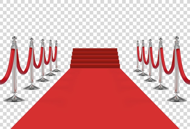 Red carpet with stairs, podium, red ropes and golden stanchions. Vector illustration.