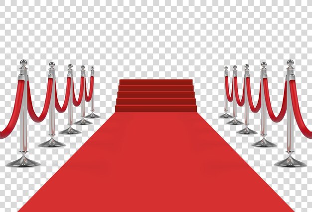 Vector red carpet with stairs, podium, red ropes and golden stanchions. vector illustration.