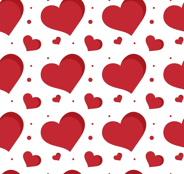 Red cartoon hearts with circles Vector seamless pattern Valentine's Day