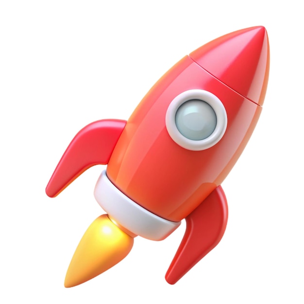 Red cartoon rocket spaceship with fire