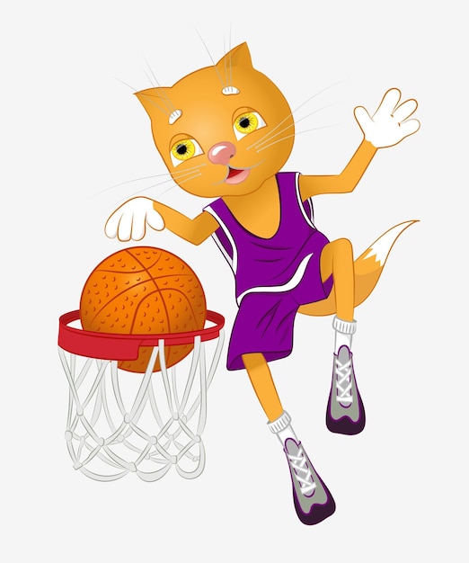 Vector red cat basketball player multicolor vector illustration