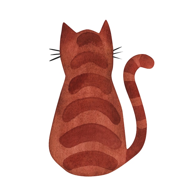 The red cat sits on its back watercolor illustration