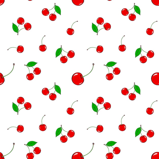 Red cherry seamless pattern on white background