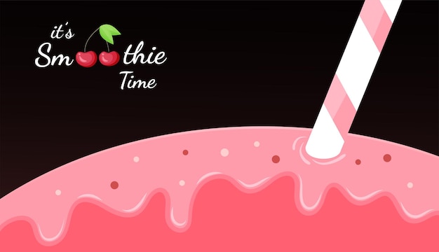 Red cherry smoothie vitamin drink vector illustration. Tasty natural berry, colorful layers of smoothies cocktail splash or frozen yogurt drops, smoothie logo for fast food menu design.