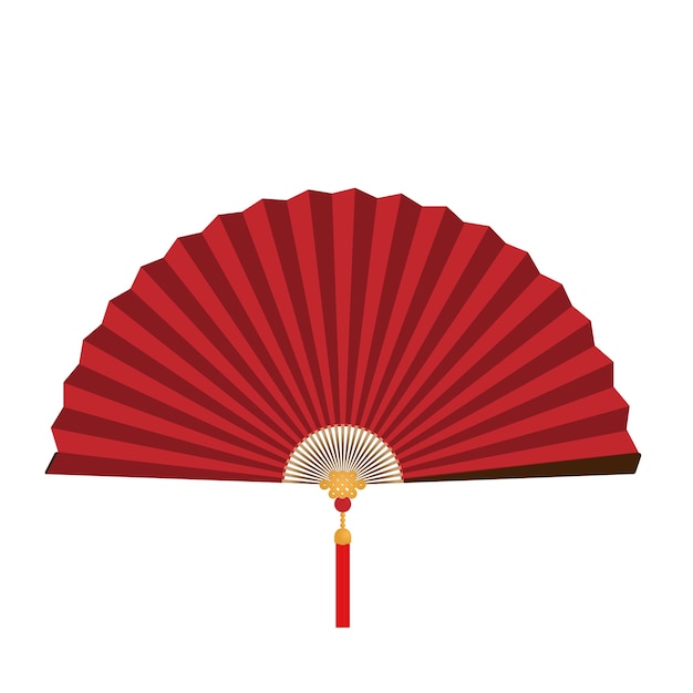 Red Chinese folding fan on white background