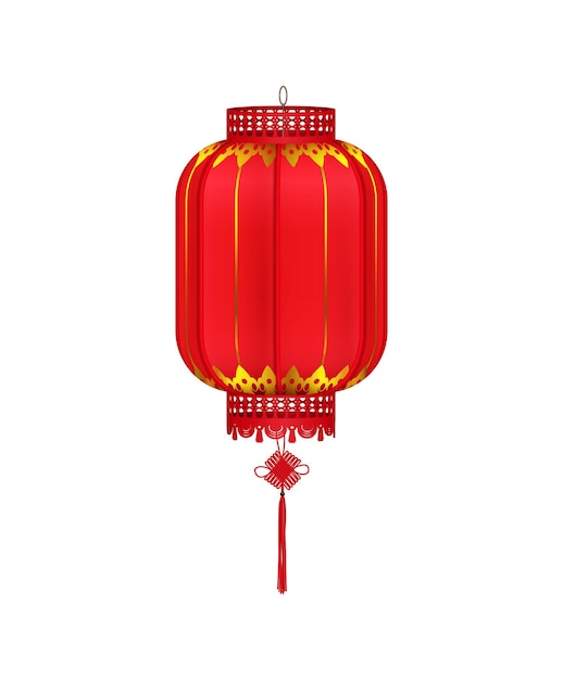 Red chinese lantern of cylindrical shape realistic composition with hanging lantern image vector illustration