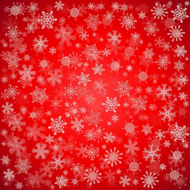 Red Christmas background with different snowflakes